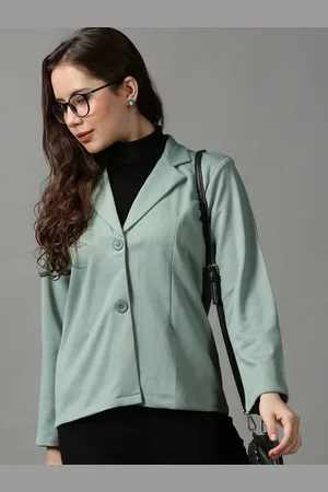 SHOWOFF Women Green Open Front Blazer