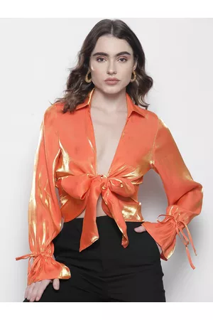 Boohoo Dual Tone Shirt Style Crop Top