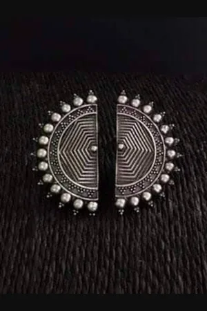 Krelin Silver-Toned Oxidised Studs Earrings