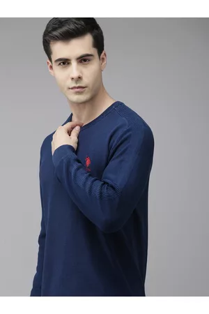 Ralph Lauren U S Polo Assn Denim Co Men Blue Brand Logo Embroidered Pullover Sweater