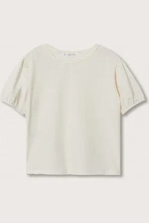 MANGO Girls Puff Sleeves Pure Cotton Sustainable T-shirt