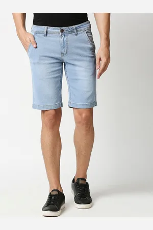 High Star Men Blue Washed Washed Slim Fit Denim Denim Shorts