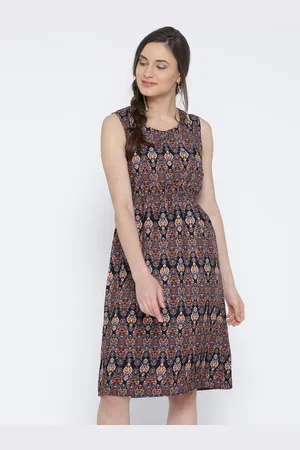 Sera Women Black & Rust Orange Printed Tailored Dress