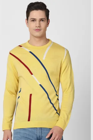 Peter England Men Yellow & White Printed Pullover