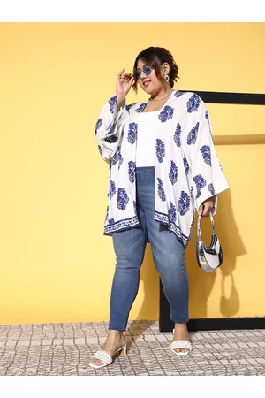 Berrylush Women Plus Size Ethnic Print Open Front Shrug