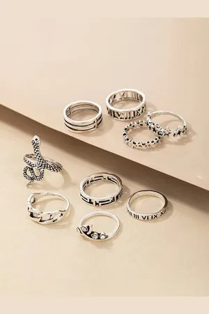 Jewels Galaxy Set Of 9 Silver-Plated Snake Inspired Stackable Finger Rings