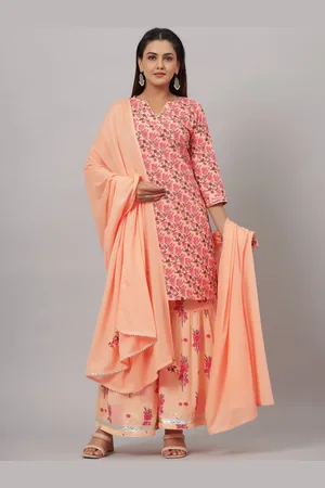 CRAFTED FOR YOU Women Floral Printed Pure Cotton Kurta with Sharara & Dupatta