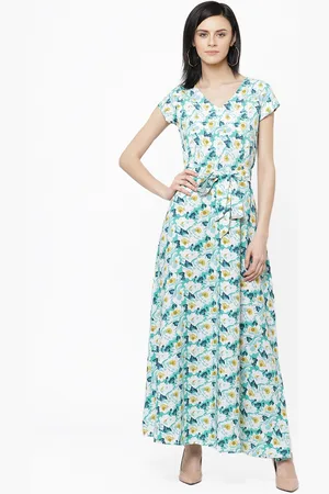 Deewa Women Green & White Floral Printed Maxi Dress