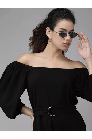 Roadster Black Solid Off-Shoulder Sheath Dress