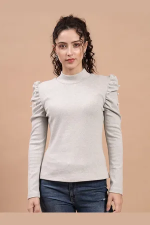 BEATNIK Grey High neck Long Sleeves Top