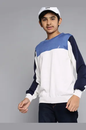 Nautica Boys White & Blue Colourblocked Pullover