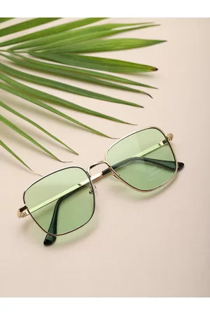 Carlton London Men Green Lens & Gold-Toned Square Sunglasses with UV Protected Lens