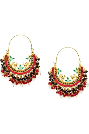 Shivansh Women Maroon and green Ethnic meenakari Chandbalis Earrings