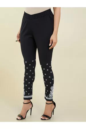 Soch Women Black Ethnic Motifs Printed Skinny Fit Regular Trousers