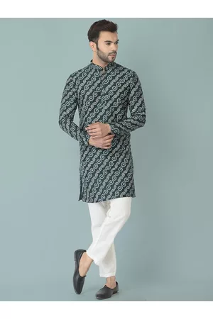 DEYANN Men Green Bandhani Printed Kurta with Pyjamas