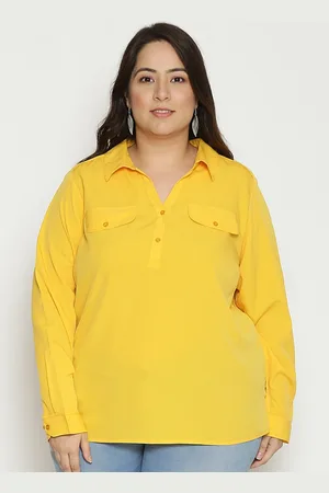 Oxolloxo Women Yellow Solid Long Sleeves Casual Shirt