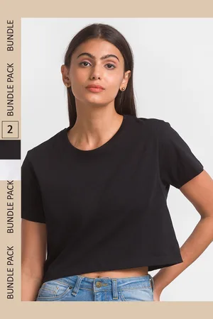 FashionRack Women Black Cotton T-shirt Pack of 2