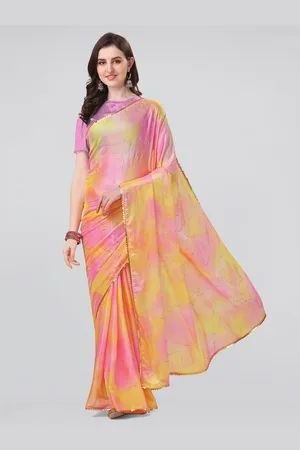 Kalini Yellow & Pink Tie and Dye Sequinned Saree