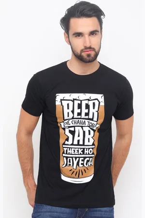Bushirt Men Black Printed Round Neck T-shirt