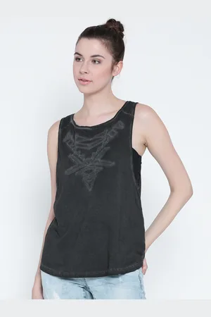 Sera Women Charcoal Grey Self-Design Pure Cotton Top