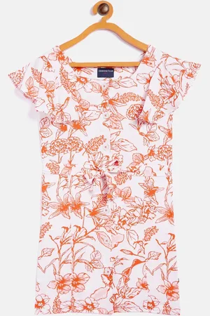 Crimsoune Club Girls Orange Floral A-Line Dress
