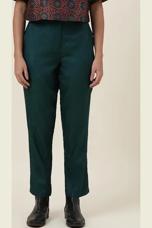 Fabindia Women Green Solid Trousers