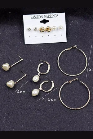 Jewels Galaxy Pack Of 6 Gold-Plated Contemporary Drop Earrings