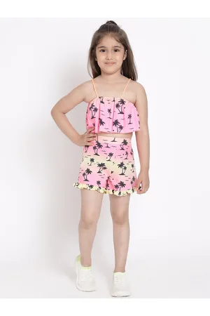 Nauti Nati Girls Pink & Black Printed Top with Shorts
