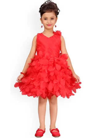 Aarika Girls Red Solid Fit and Flare Dress
