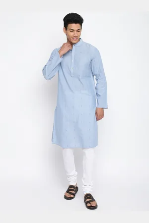 Fabindia Men Blue Paisley Pure Cotton Kurta