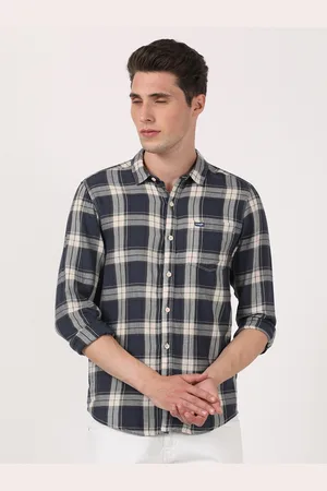 Wrangler Men Blue Slim Fit Tartan Checks Checked Casual Shirt