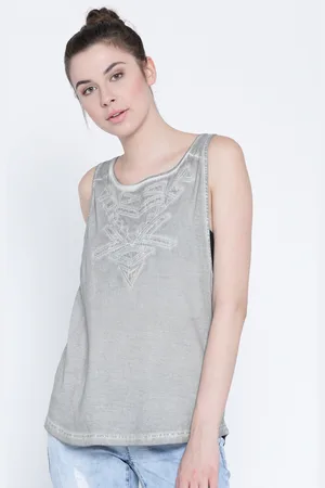 Sera Women Grey Melange Self-Design Top
