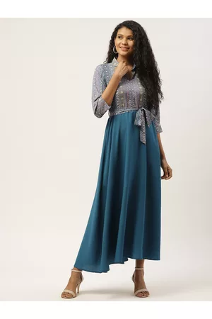 Deewa Women Teal Blue Printed Maxi Dress
