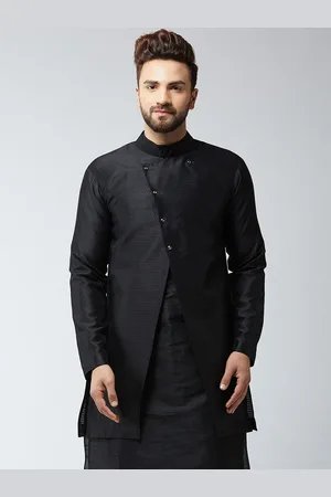 SOJANYA Mens Black Woven Design Sherwani Jacket