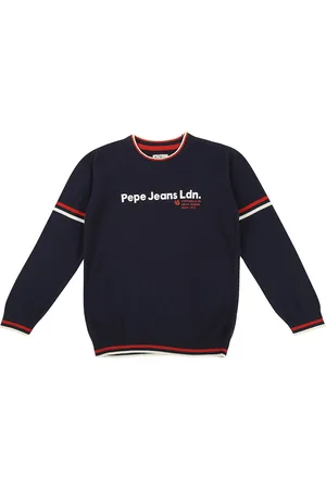 Pepe Jeans Boys Navy Blue Typography Printed Pullover