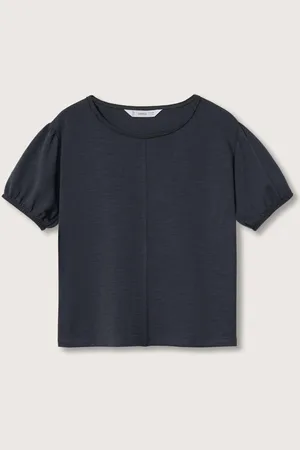 MANGO Girls Solid Puff Sleeves Pure Cotton Sustainable T-shirt