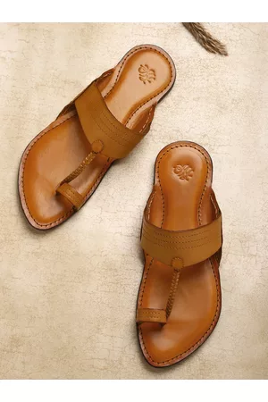 House of Pataudi Men Tan Brown Solid Comfort Sandals