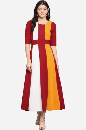 PURVAJA Women Maroon & White Colourblocked A-Line Dress