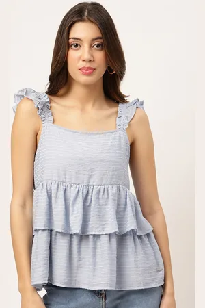 Elle Blue Striped Tiered Top