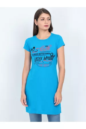Fleximaa Women Blue Print Pure Cotton Longline Top