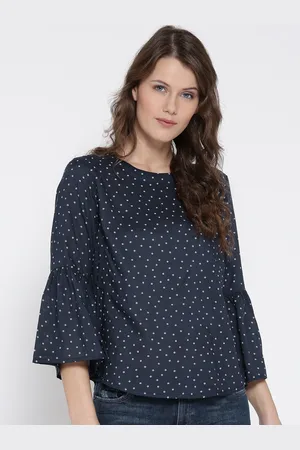 Sera Women Navy Blue Geometric Regular Top