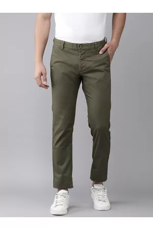 Arrow Men Olive Green Printed Slim Fit Trousers