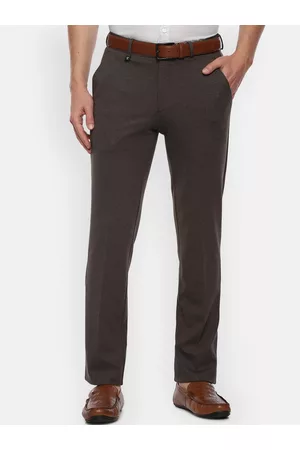 V Dot Men Brown Textured Skinny Fit Formal Trousers