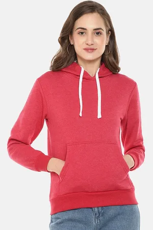 Campus Women Pink Solid Hooded Sweatshirt