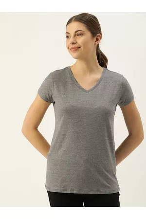 ENAMORA Women V-Neck Short Sleeves Stretch Cotton T-shirt E067