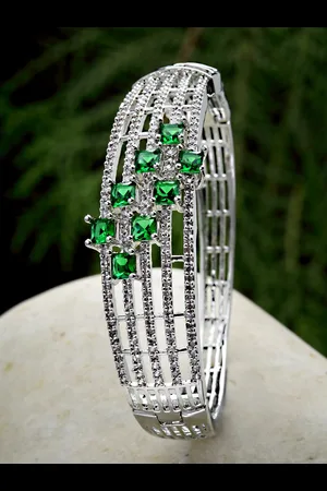 karatcart Silver-Toned White & Green AD Stone Studded Bangle