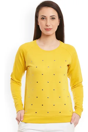 Sera Women Mustard Yellow Studded Sweatshirt