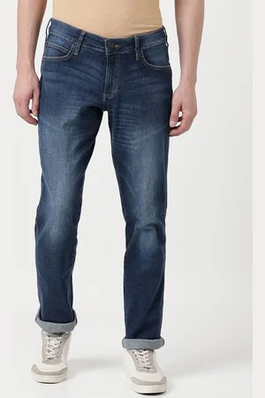 Wrangler Men Blue Skanders Slim Fit Low-Rise Heavy Fade Stretchable Jeans