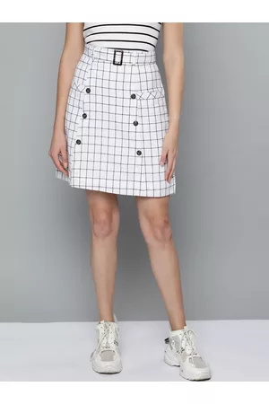 marie claire Women White & Black Checked A-Line Skirt