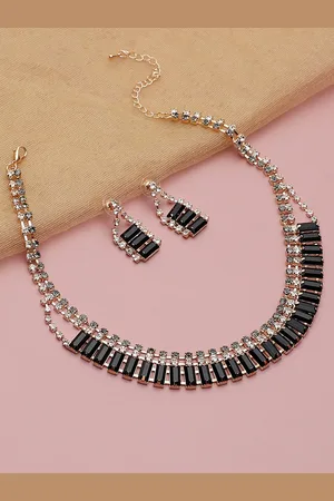 SOHI Black Gold-Plated Artificial Stone-Studded Jewellery Set
